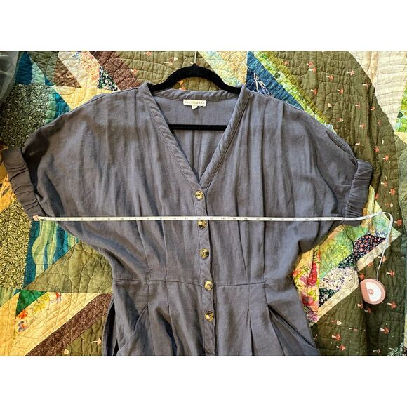 Baltic Born 100% Linen Charcoal Gray Belted Button Down 'Heidi' Jumpsuit - Picture 9 of 10